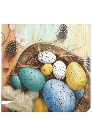 Serwetki Daisy Wielkanoc lunch - Easter Eggs with Feathers on Blue SDWL011201 20 szt.