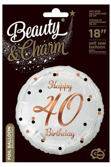 Godan Balon foliowy Happy 40 Birthday bia�y 45cm