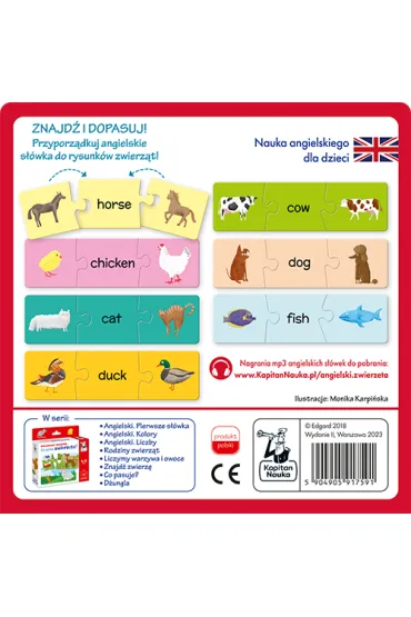 Puzzle Kapitan Nauka. Uk�adanki malucha. Angielski. Zwierz�ta 1-3 lata Edgard - Monika  Karpi�ska