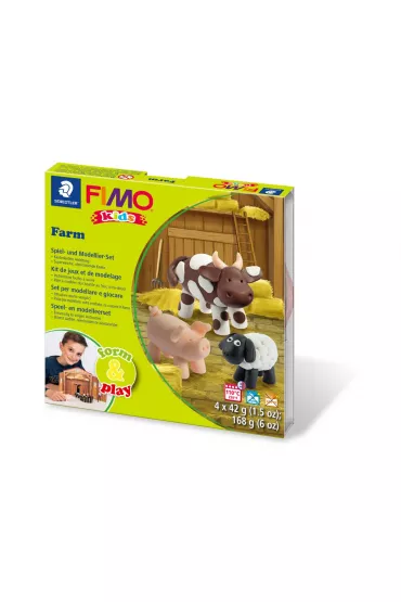 Staedtler Fimo Masa plastyczna termoutwardzalna Kids, Form&Play Farma, 42g, 4 kostki, zestaw z akcesoriami 4x42g