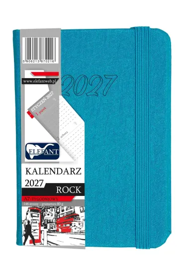 Kalendarz Rock 2027 A7 tygodniowy turkusowy