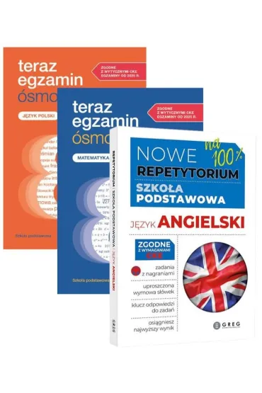 Pakiet Teraz egzamin �smoklasisty. Repetytorium: J�zyk polski, Matematyka, Nowe Repetytorium. Szko�a podstawowa. J�zyk angielski