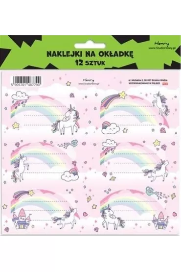 Henry Naklejki na zeszyty - Unicorn T�cza 12 szt.