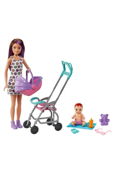 Barbie Opiekunka Lalka Skipper W�zek + bobas Zestaw GXT34 Mattel