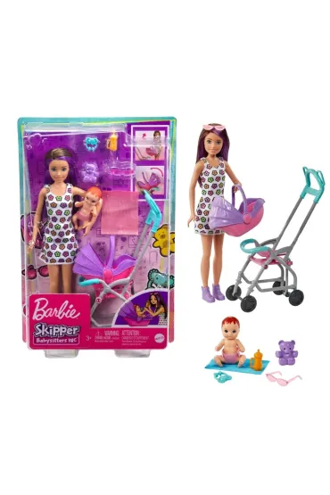 Barbie Opiekunka Lalka Skipper W�zek + bobas Zestaw GXT34 Mattel