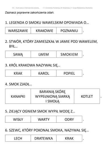 Karty pracy z tekstami do czytania ze zrozumieniem dla uczni�w ze specjalnymi potrzebami edukacyjnymi - Agnieszka Borowska-Kociemba, Ma�gorzata Krukowska