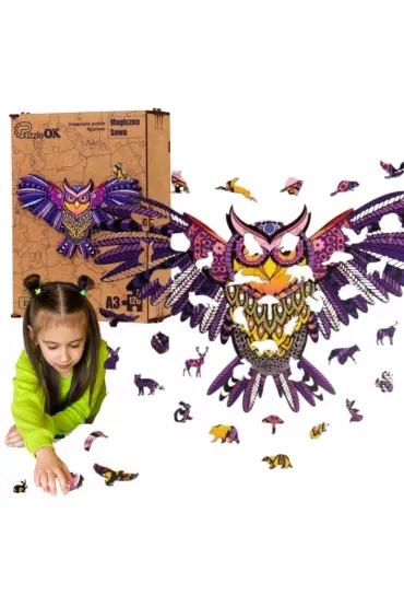 Puzzle drewniane eko 120 el. Magiczna sowa A3 Maksik