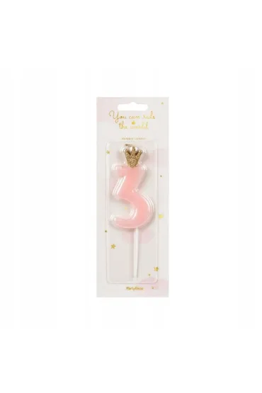 PartyDeco �wieczka urodzinowa 3 jasny r�owy 9.5cm