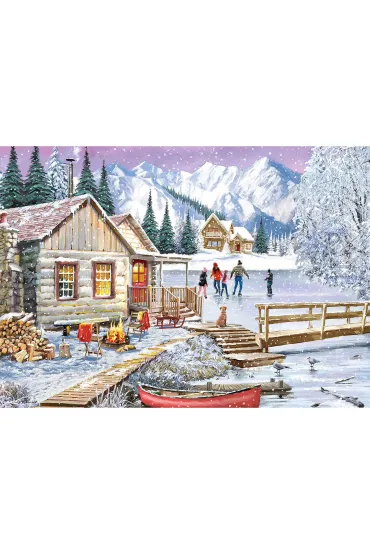 Puzzle 1000 Zima w domku nad jeziorem 113745 Gibsons