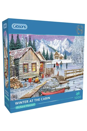 Puzzle 1000 Zima w domku nad jeziorem 113745 Gibsons