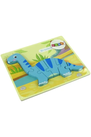 Drewniane puzzle Dinozaur Brachiosaur niebieski LeanToys