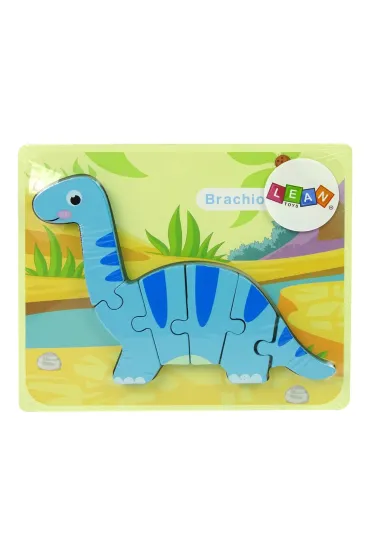 Drewniane puzzle Dinozaur Brachiosaur niebieski LeanToys