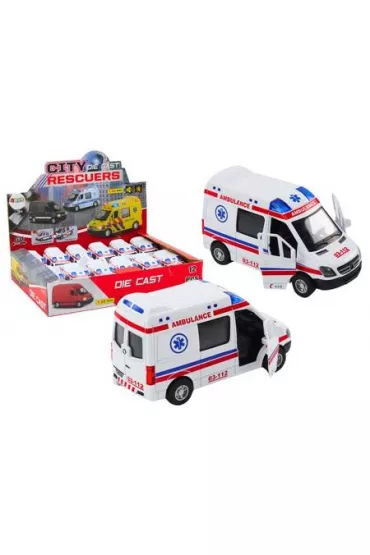 Ambulans karetka 1:32 �wiat�a d�wi�k nap�d bia�a LeanToys