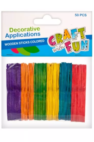 Craft with Fun Ozdoba dekoracyjna drewniane patyczki kolorowe 50 szt.