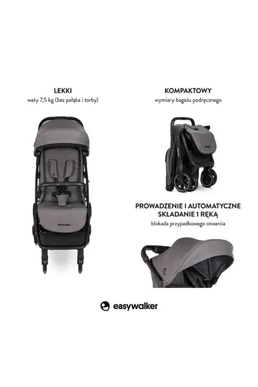 Easywalker Jackey Kompaktowy, samosk�adaj�cy si� w�zek spacerowy z torb� transportow� Marble Grey