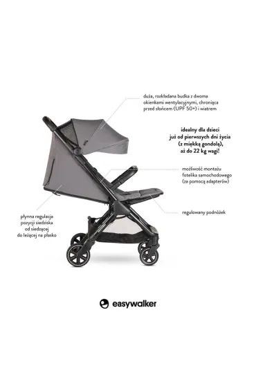 Easywalker Jackey Kompaktowy, samosk�adaj�cy si� w�zek spacerowy z torb� transportow� Marble Grey