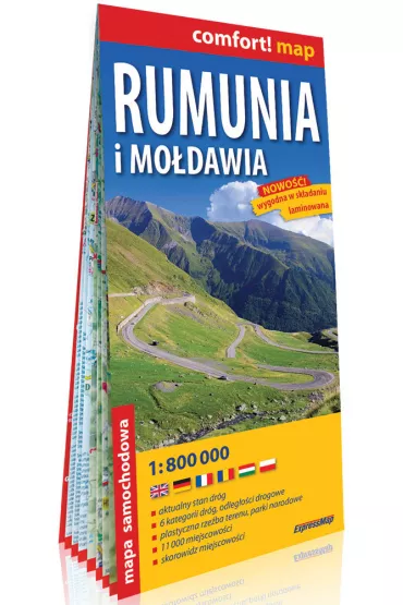 RUMUNIA I MOLDAWIA MAPA SAMOCHODOWA LAMINAT 2018 1:800 000