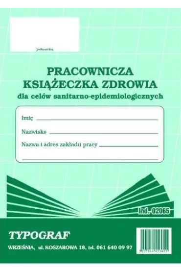 Ksi��eczka zdrowia pracownika A6 80 (02065). Sanepid.