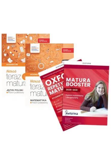 Pakiet Matura 2026: Nowa Teraz matura. Vademecum. Zakres podstawowy: J�zyk polski i Matematyka, Oxford Repetytorium Maturzysty. Poziom rozszerzony z dodatkiem Matura Booster i Online Practice