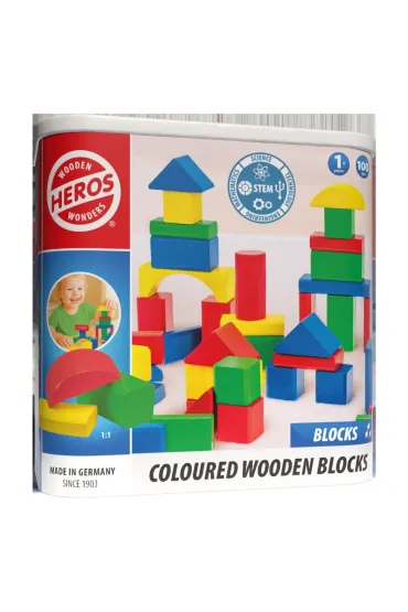 Heros Drewniane kolorowe klocki 100el