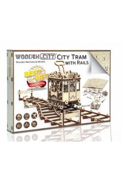 Drewniane puzzle 3D. City Tram + tory kolejowe Wooden.City