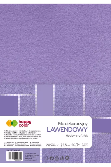 Filc dekoracyjny 20x30 cm 1,5 mm 5 ark. Lawendowy Happy Color