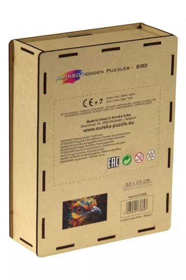 Puzzle drewniane kolorowe - Ptak Eureka 3D