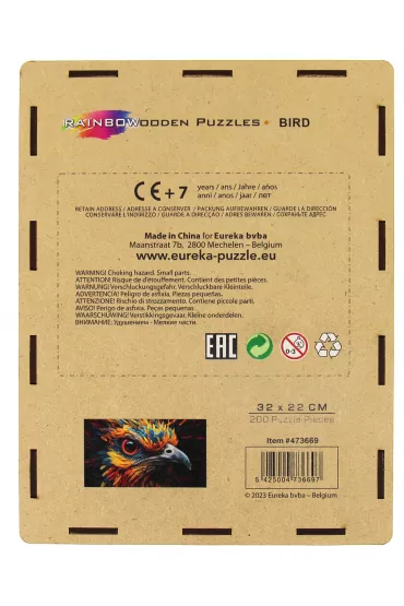 Puzzle drewniane kolorowe - Ptak Eureka 3D