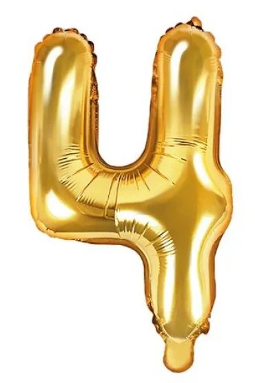 PartyDeco Balon foliowy Cyfra "4", 35cm, z�oty