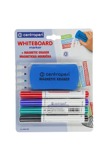 Centropen Marker sucho�cieralny Whiteboard 8559 + g�bka magnetyczna 4 kolory