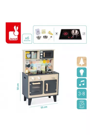 Du�a drewniana kuchnia z d�wi�kiem, �wiat�em LED i 6 akcesoriami Mozaika 3-8 lat Janod