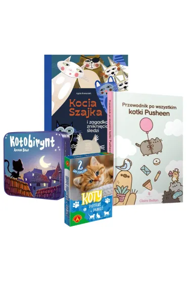 Pakiet: Kocia Szajka i zagadka znikni�cia �ledzi, Przewodnik po wszystkim kotki Pusheen, Karty Piotru� Koty, Kotobirynt