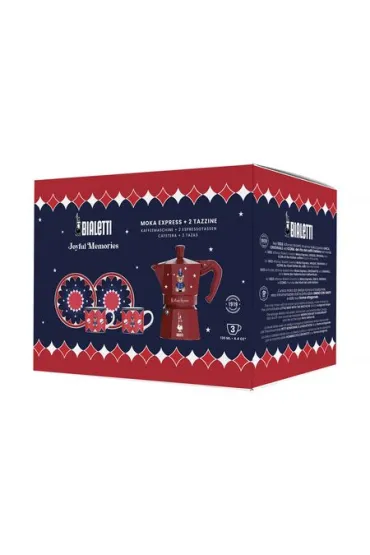 Bialetti Zestaw Joyful Christmas kawiarka Moka Express 3tz czerwona + 2 fili�anki ze spodkami