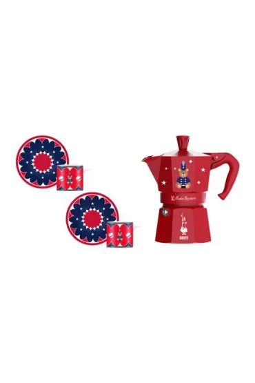 Bialetti Zestaw Joyful Christmas kawiarka Moka Express 3tz czerwona + 2 fili�anki ze spodkami