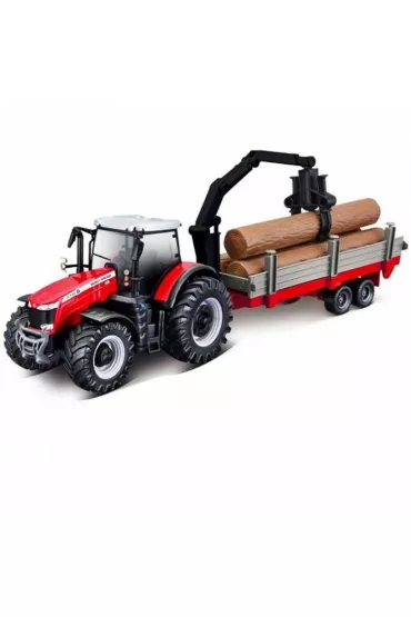 Bburago model tracor with deluxe trailer massey ferguson 8740s with tree forwarder 10cm