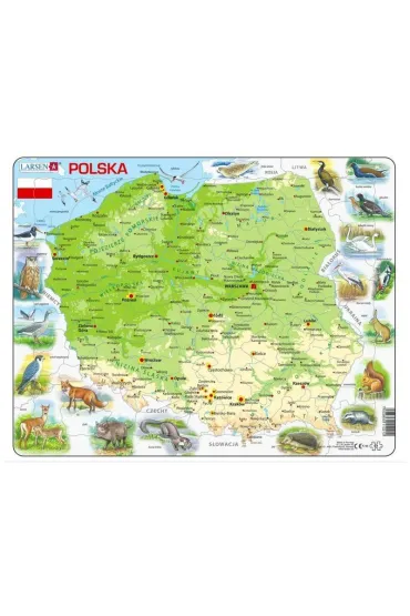 Puzzle maxi 61 el. Mapa Polski fizyczna zwierz�ta Larsen