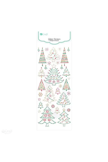 dpCraft Naklejki brokatowe ornamentowe - choinki SILVER&GREEN, 53szt
