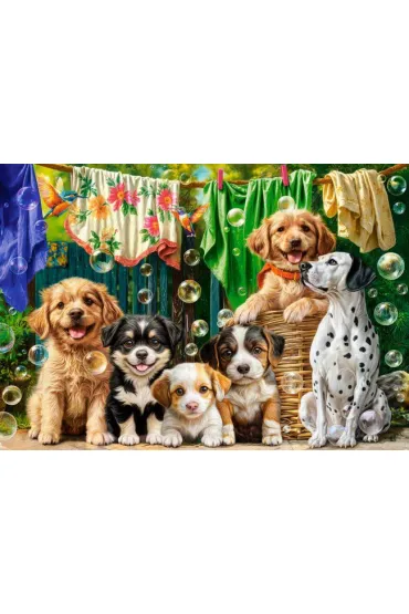 Puzzle 500 el. Puppies, Laundry and Bird Antics Castorland
