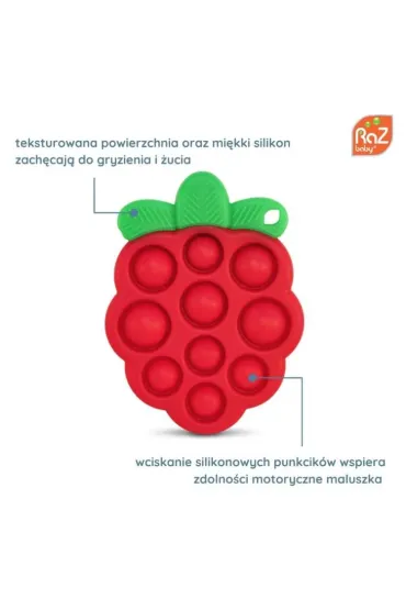 RazBaby Pop it gryzak silikonowy Soczysta Malina zabawka sensoryczna dla niemowl�t