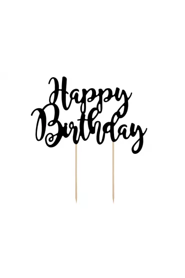 PartyDeco Topper na tort Happy Birthday czarny 22.5cm