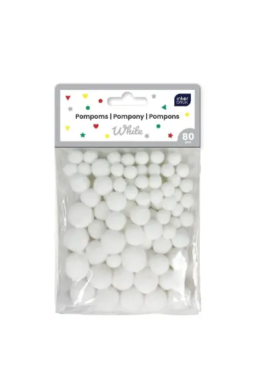 Interdruk Pompony do dekoracji White 80 szt.