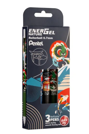 Pentel Zestaw pi�r kulkowych EnerGel Nature Light 0,7 mm 3 szt.