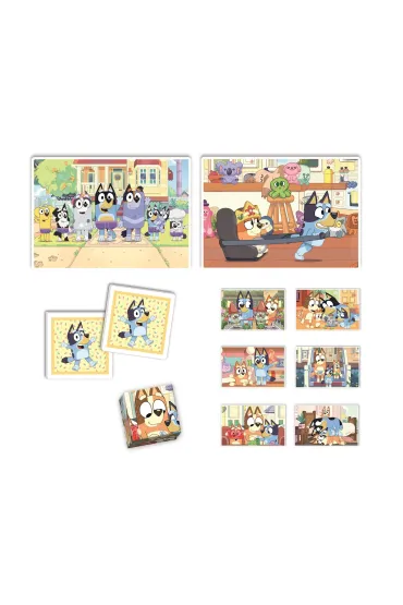 Edukit 4w1. Puzzle 30+48 el., Memo, Klocki obrotowe edukacyjne Bluey Clementoni