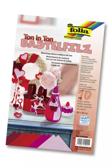 Folia Paper Filc dekoracyjny mix czerwony, 20x30cm, 1,5mm, 10 ark, Folia 20x30 cm, 1.5 mm, 10 arkuszy
