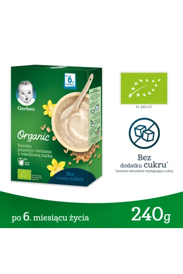 Gerber Organic Kaszka pszenno owsiana z waniliow� nutk� dla niemowl�t po 6 miesi�cu 240 g Bio