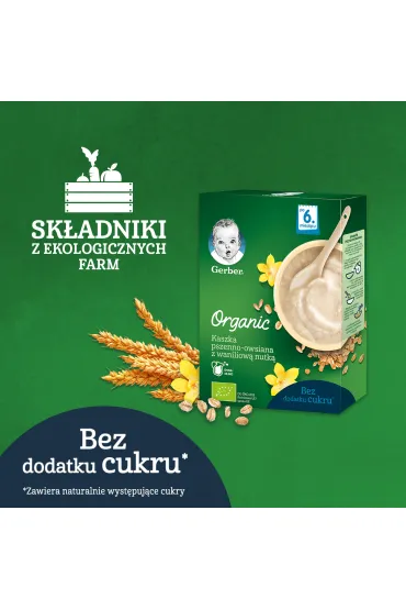 Gerber Organic Kaszka pszenno owsiana z waniliow� nutk� dla niemowl�t po 6 miesi�cu 240 g Bio