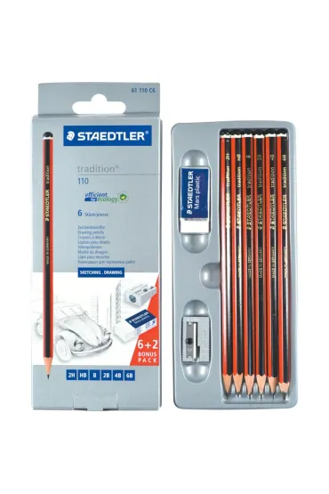 Staedtler Zestaw o��wk�w Tradition (2H, HB, B, 2B, 4B, 6B), + gumka + temper�wka 6 szt.
