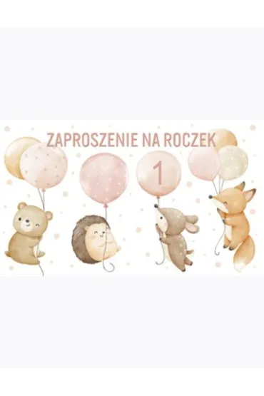 Zaproszenie Z 160x95 Urodziny Roczek zest. 60085 Dzieci�ce - Baby, Dzieci�ce, Dziewczynka, Roczek, Urodziny, Zwierz�ta