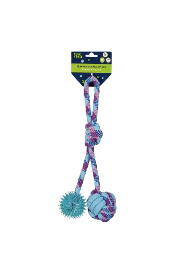 Zabawka dla psa Szarpak 34 cm z pi�k� 2 stronny niebieski TRIK&ROLL 560703