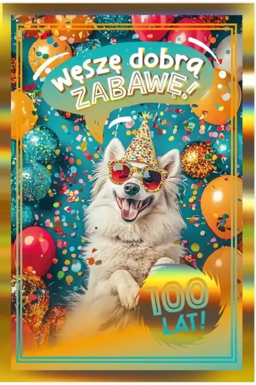 Karnet B6 Urodziny holo bia�y pies